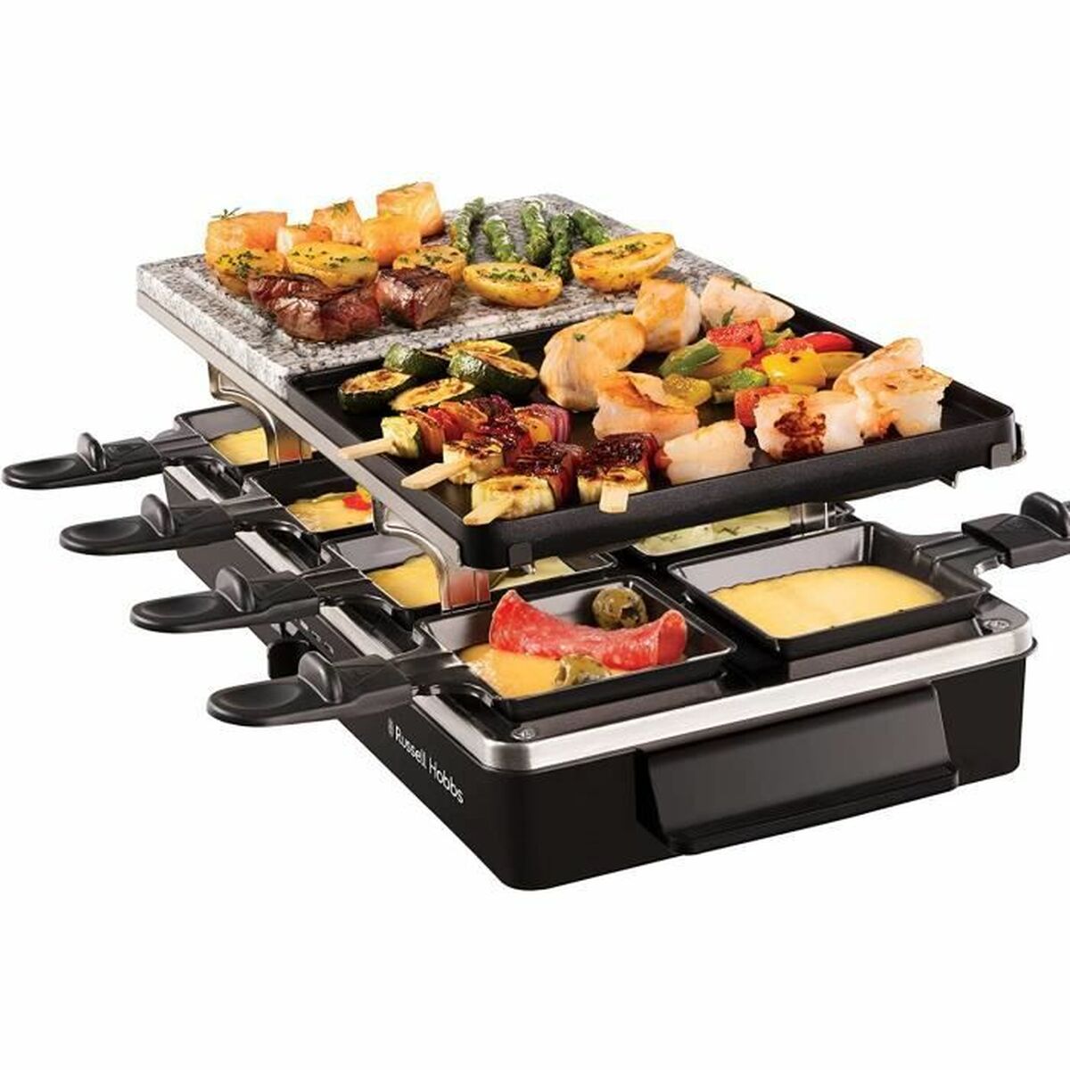 Russell Hobbs Raclette Grill - Mysigt stekbord för 8 personer i svart aluminium. Idealisk för gemens