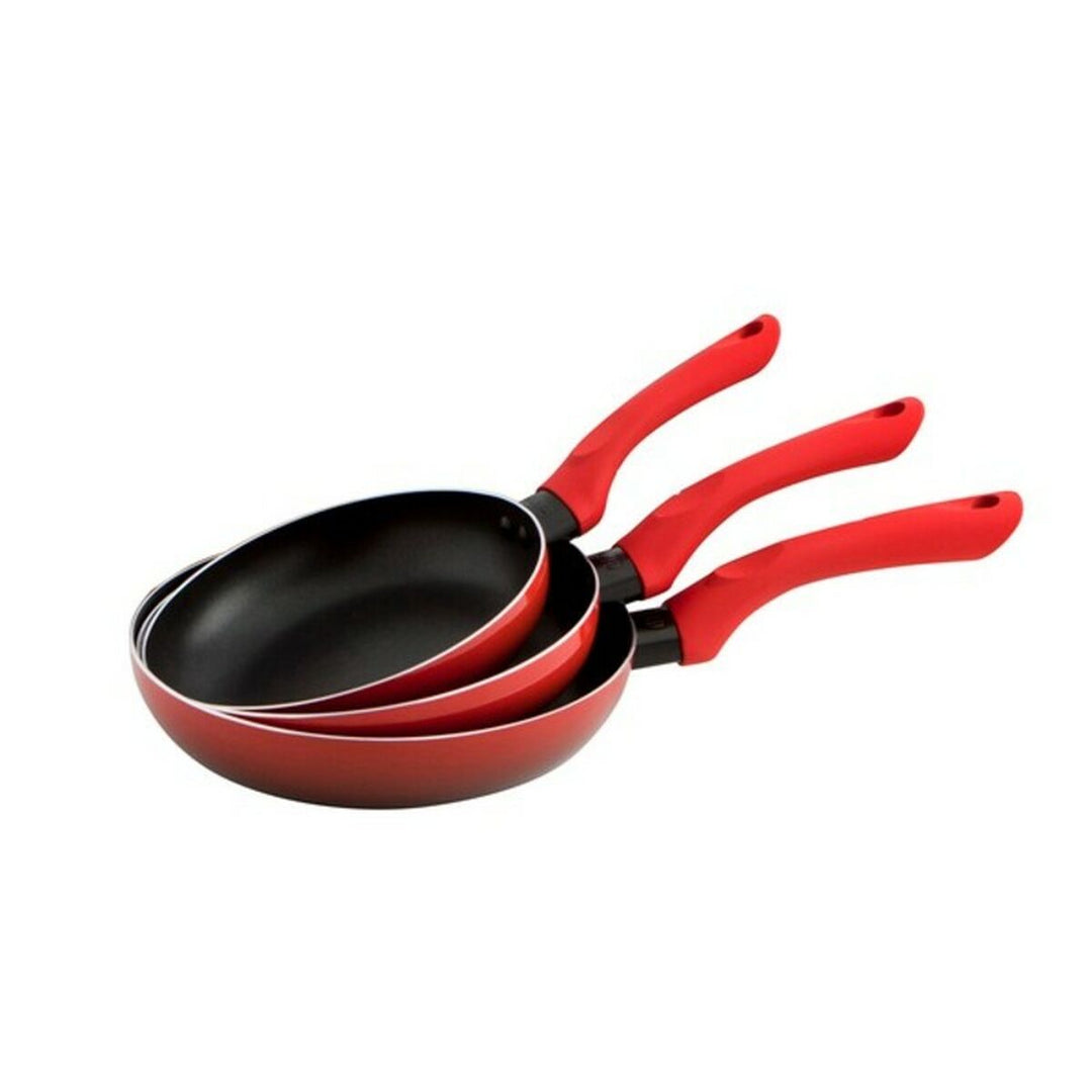 Röd Metall Stekpanneset - Hög Kvalitet, Non-stick beläggning, Ergonomiskt handtag