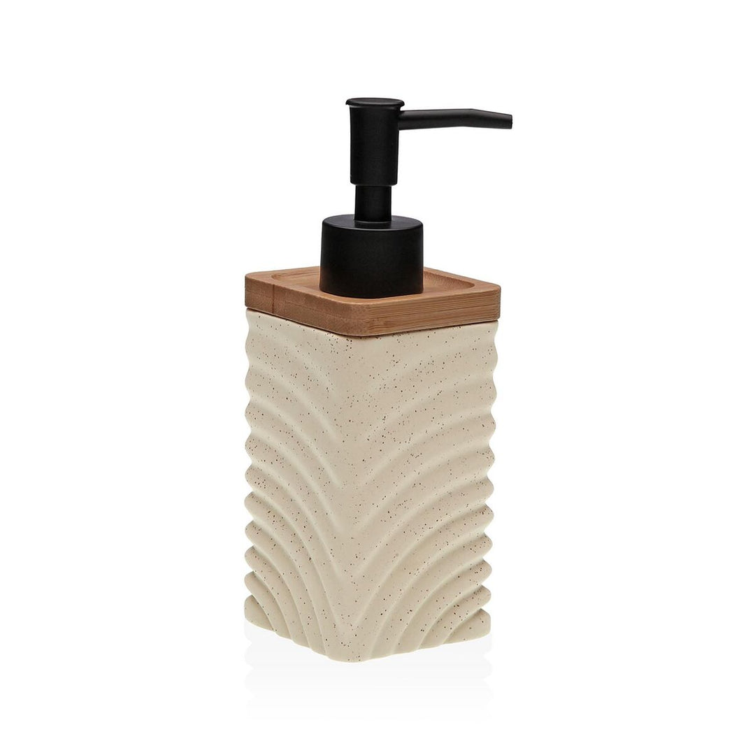 Keramisk tvåldispenser med bambu detaljer i beige - smidig och elegant lösning för ditt badrum.