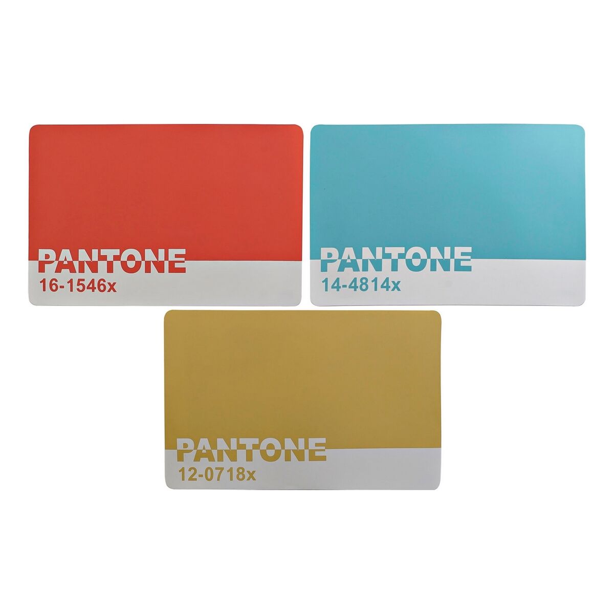 Gyllene gummiunderlägg set i Pantone blå och röd - 3 delar, modern design.