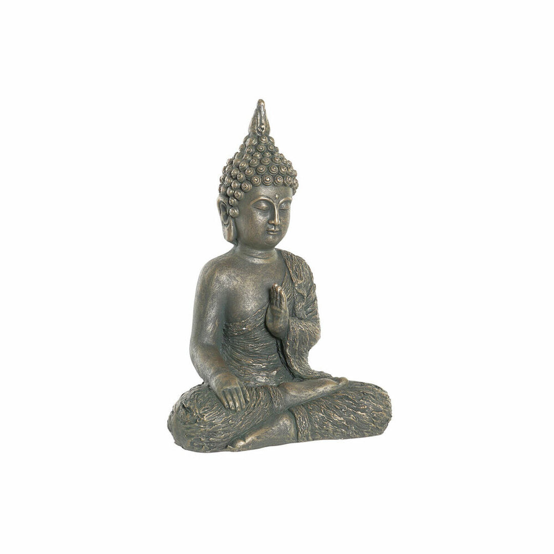 Stilfull Buddha-figur i glasfiber, orientalisk design, antikbehandlad, gyllene och mörkgrå färger, 2