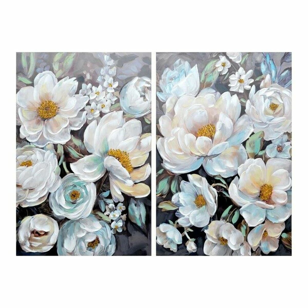 Romantisk blommig tavla i trä, vit och svart, handmålad - 80x120 cm, 2-pack