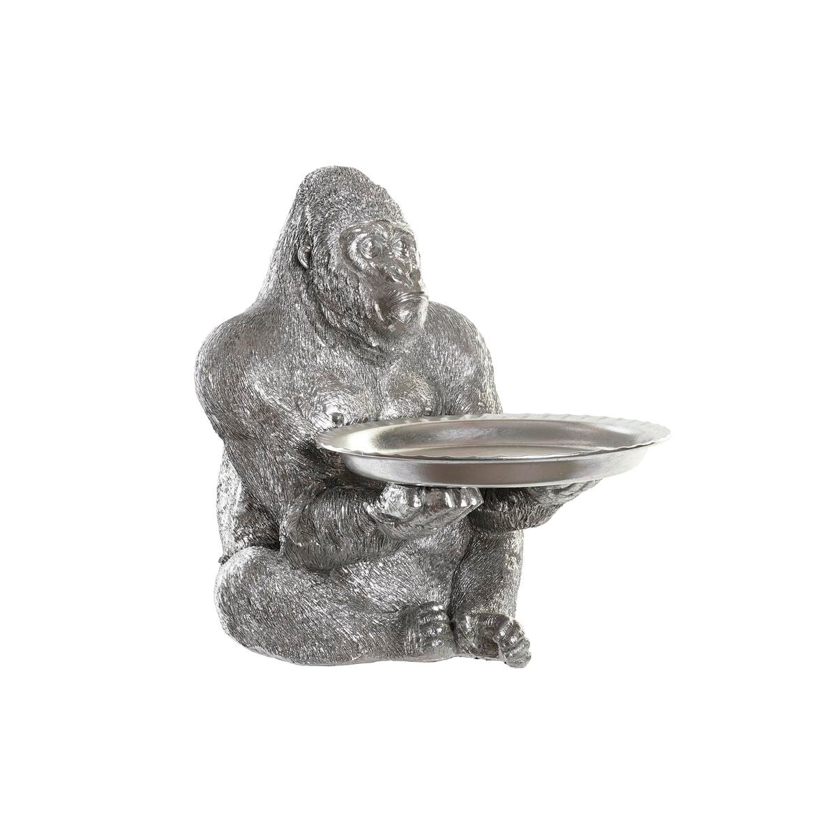 Silverfärgad gorillafigur i harts, 38x55x52 cm - dekorativ och elegant prydelse för ditt hem.