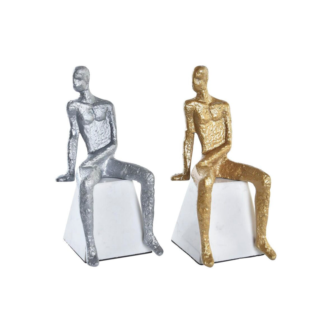 Två eleganta mansfigurer i silvrig, svart och vit färg, 11x12x28 cm (2-pack)