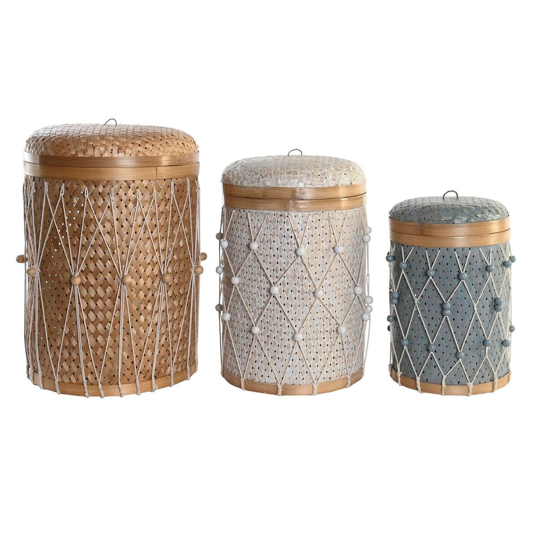 Bambu Boho Korg Set - DKD Home Decor, Multifärgad, 46x46x58 cm. Skapa bohemisk atmosfär med detta va