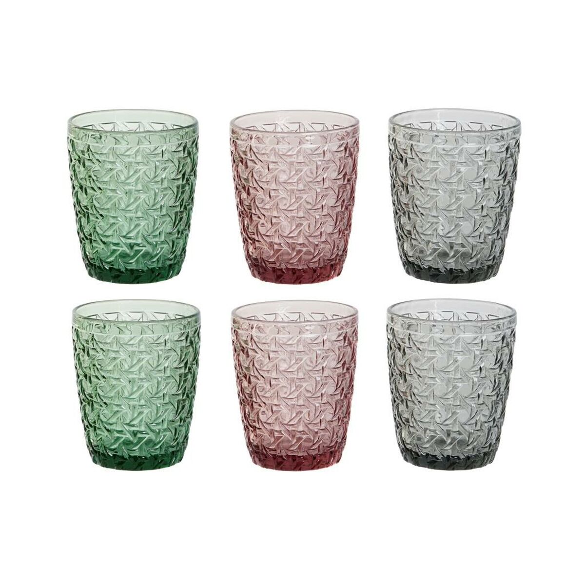 DKD Home Decor Reliefglas, 240 ml, 6-pack, Grön/Grå/Rosa - Elegant och stilren servering.