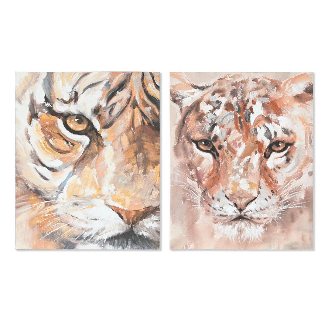 ESPRIT - Tiger Tavla i Trä - 80 x 100 cm, 2-pack - Handmålad, färgglad tigerdesign för unik väggkons