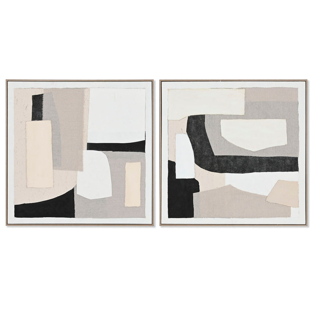 Abstrakt Urban Tavelsätt - 2-pack, svart och beige, handmålade tavlor, 82,3 x 4,5 x 82,3 cm