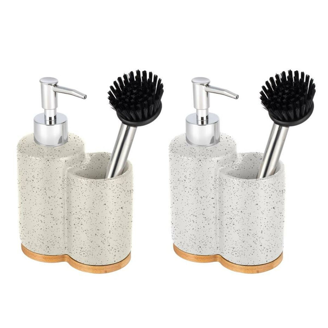 Eleganta tvålfat i bambu och dolomit - 2-pack, beige/grå, perfekt för badrummet.