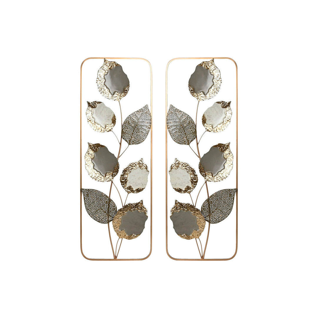 Grå & Gyllene Blomster Väggkonst, 31x90 cm, 2-pack - Elegant metalldekoration för heminredning.