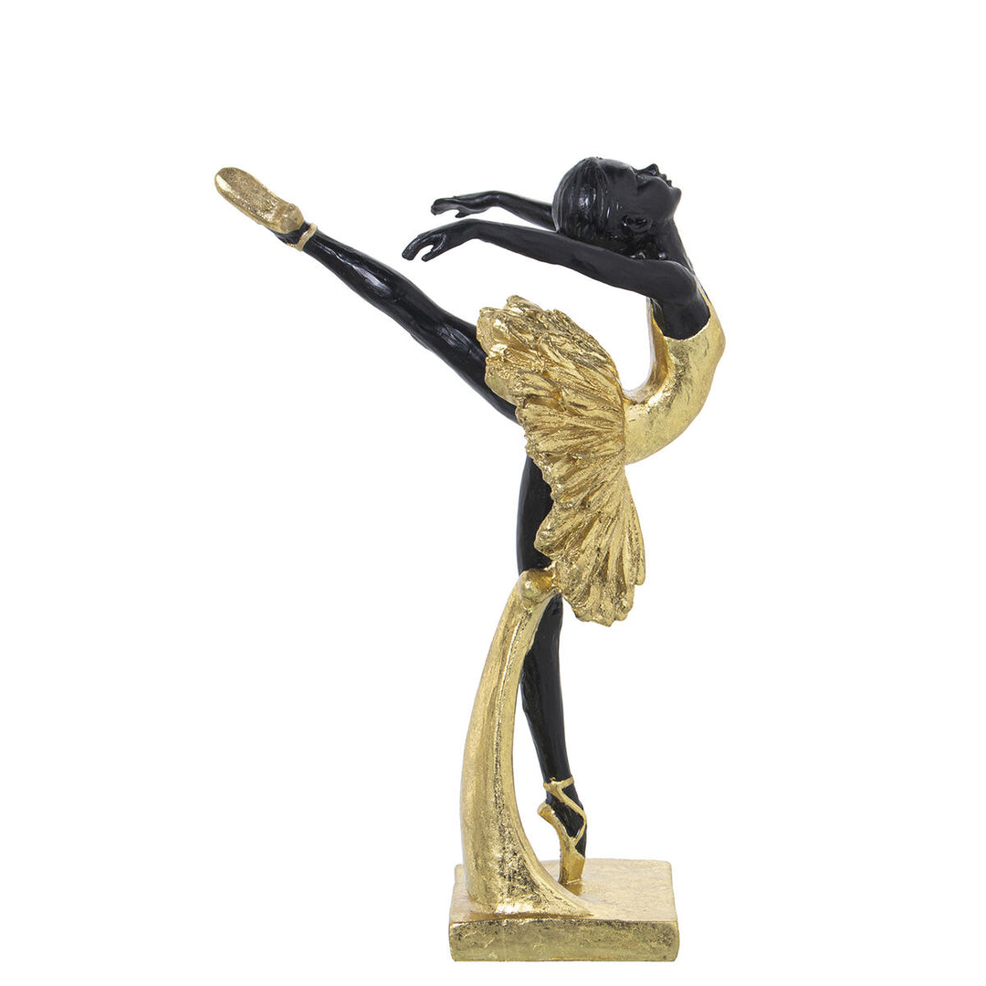 Ballerina prydnadsfigur i svart och guld, elegant dekoration för hemmet, 26 cm.