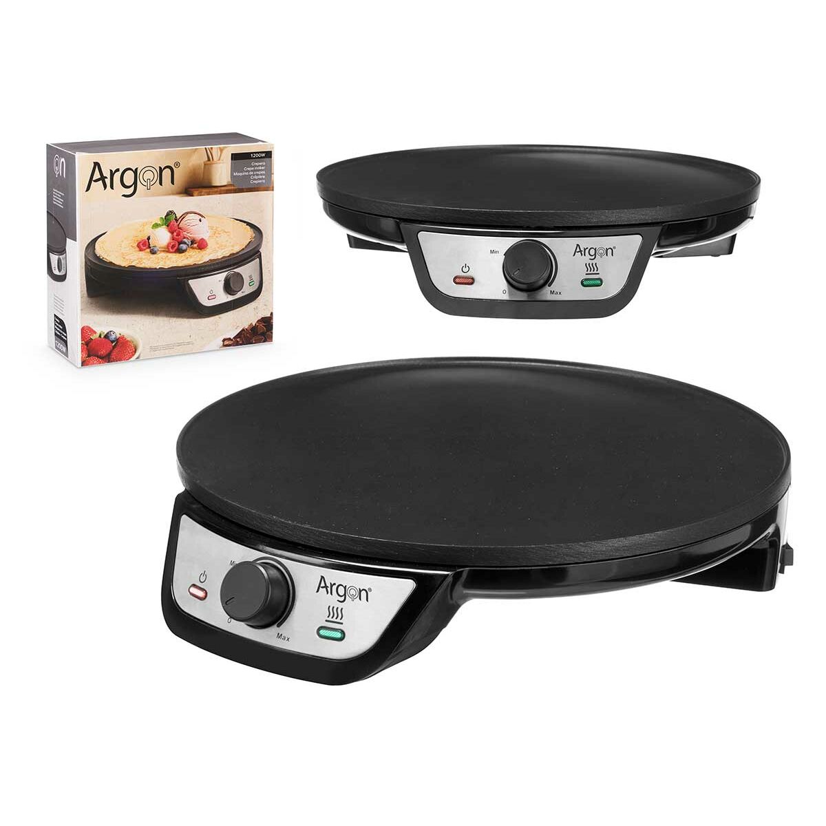 Kraftfull pannkaksmaskin med non-stick beläggning - Argon Y-8906. Perfekt tillagade pannkakor varje 