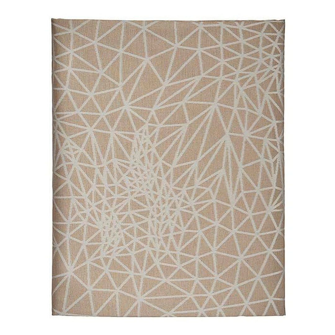 Lyxig Jacquard Bordsduk i Vit och Beige - 140 x 180 cm, Polyester och Bomull, Abstrakt Design