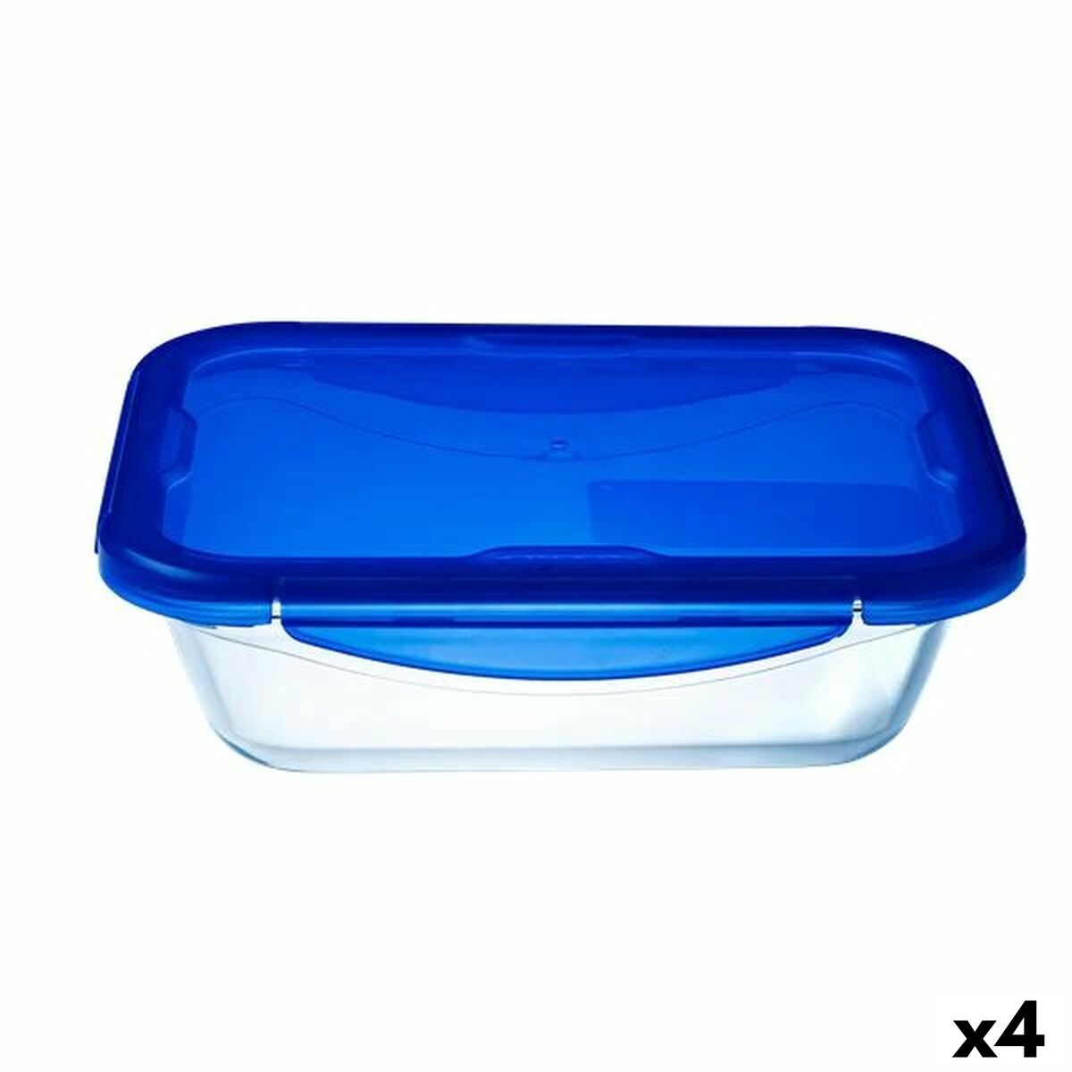 Pyrex Cook&go Hermetisk Matlåda - Rektangulär Blå Glas - 3,3 L - 4-Pack