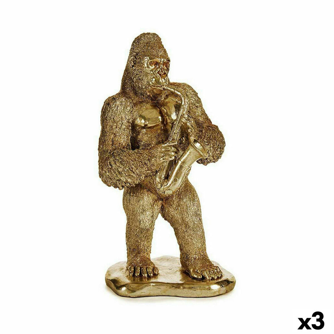 Gyllene Gorilla Saxofonfigur - Handgjord Polyresin, 18,5x38,8 cm. Perfekt dekoration för musikälskar