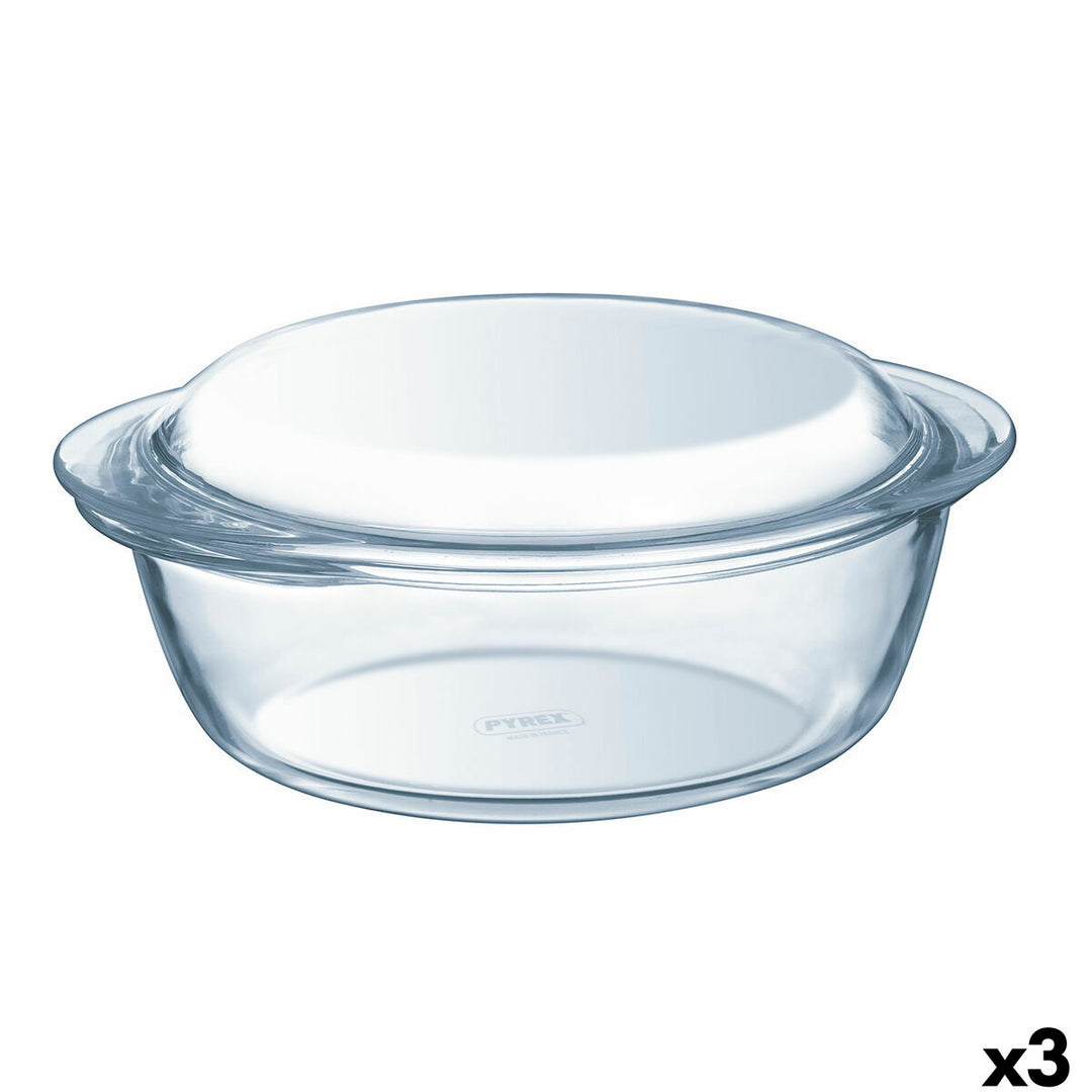 Pyrex Essentials kastrull med lock, 3,2 L - Transparent, högkvalitativt glas, stapelbar. Idealisk fö